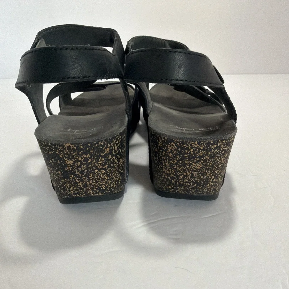 Dansko Wedge Sandals US 8 EU 38 UK 6 Savannah Black Waxy